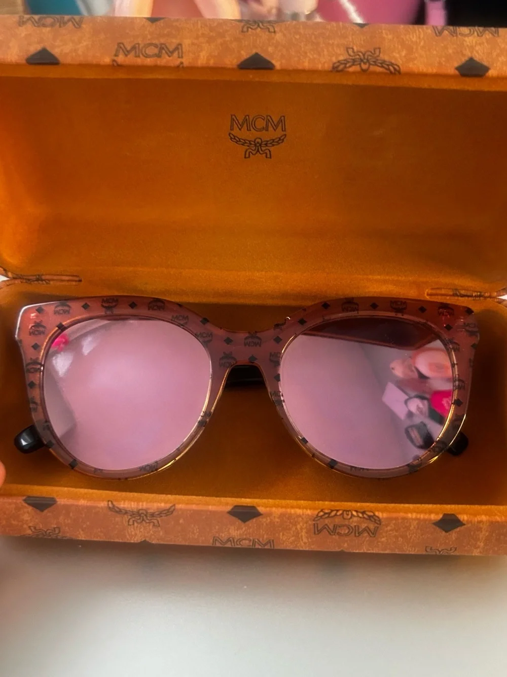 MCM Pink Logo Round Sunglasses with Light Rose Lenses